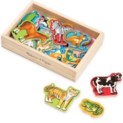 -Aimants en Bois - MELISSA & DOUG - 21 Animaux - Couleurs Vives - Étui Compact - Bois Massif