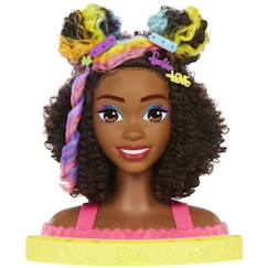 Jouet-Barbie®-Ultra Chevelure-Tête à Coiffer brune frisée mèches arc-en-ciel HMD79