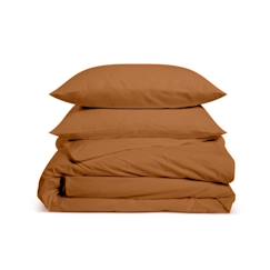 -Parure de lit coton percale BLEU CALIN - 1 personne - 1 housse de couette 140x200cm + 1 taie d'oreiller 65x65cm Terracotta