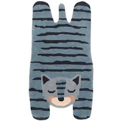 -Tapis enfant Blue Tigger tufté main en laine coloris bleu 65x125 - Nattiot