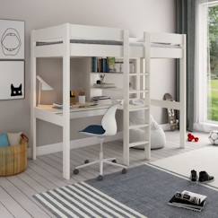 Chambre et rangement-Lit mezzanine avec bureau en pin blanc 90x200 Basile