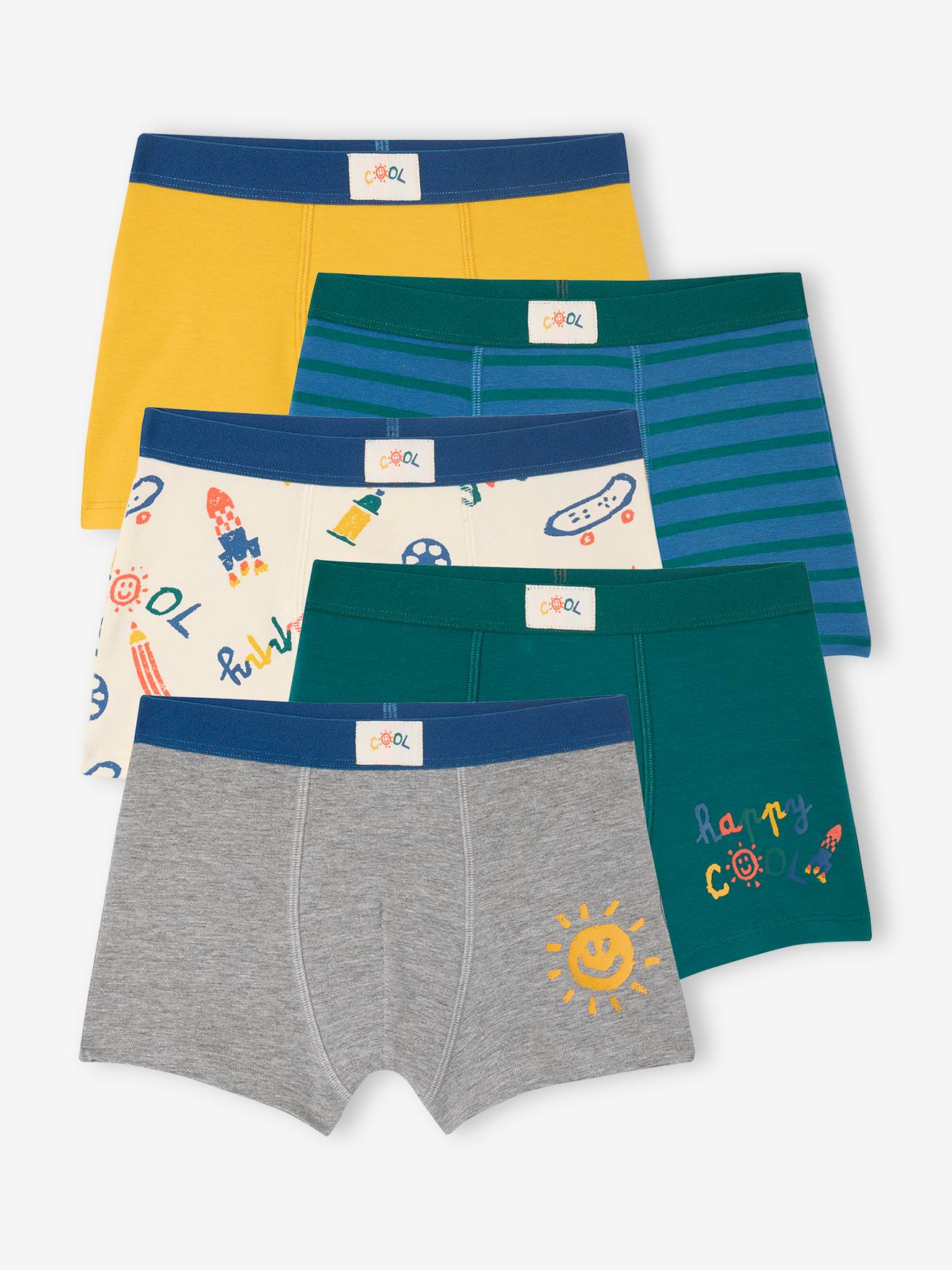 Lot de 5 boxers stretch COOL garçon bleu roi