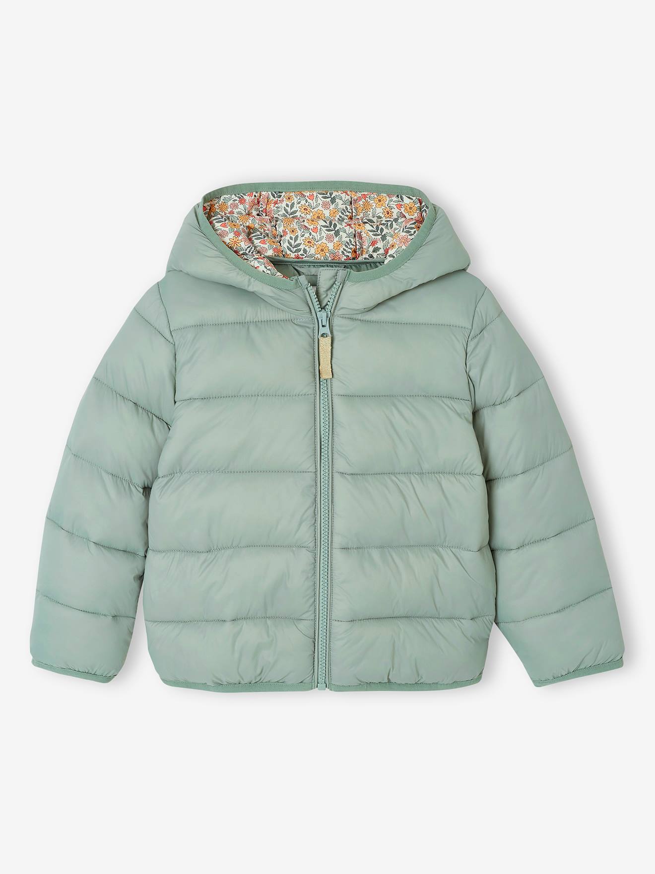 Doudoune légère à capuche fille vert de gris