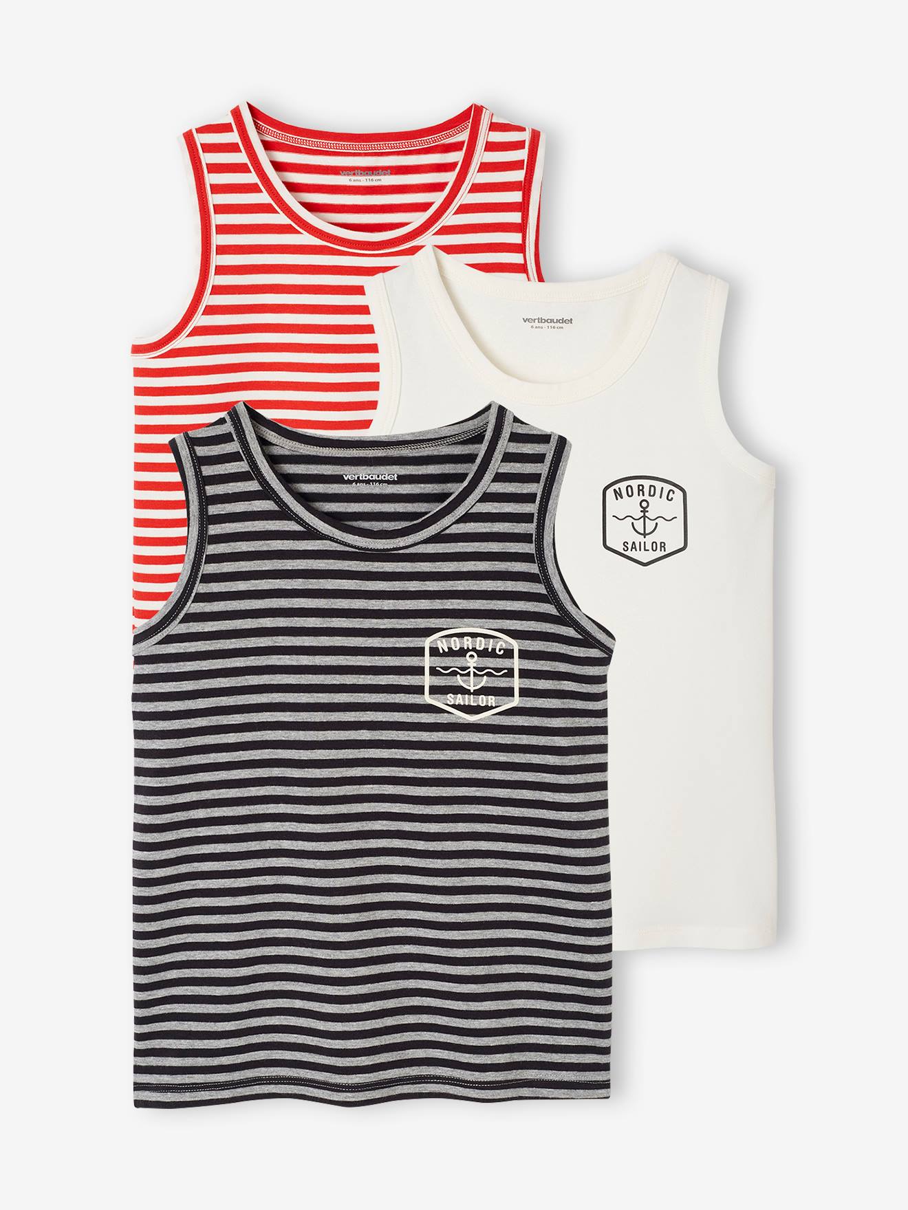 Lot de 3 débardeurs marin garçon rouge