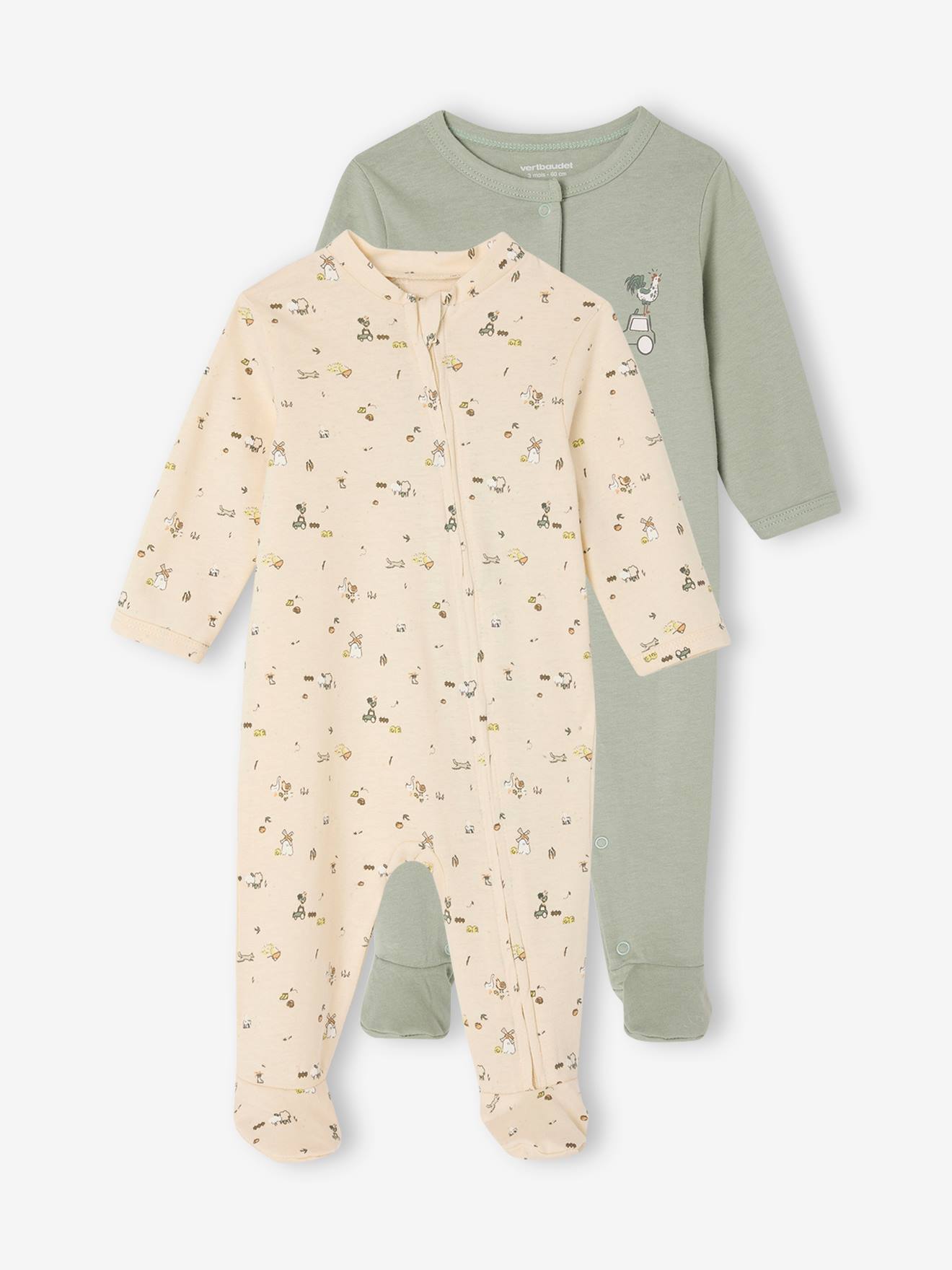Lot de 2 dors-bien bébé ferme vert de gris