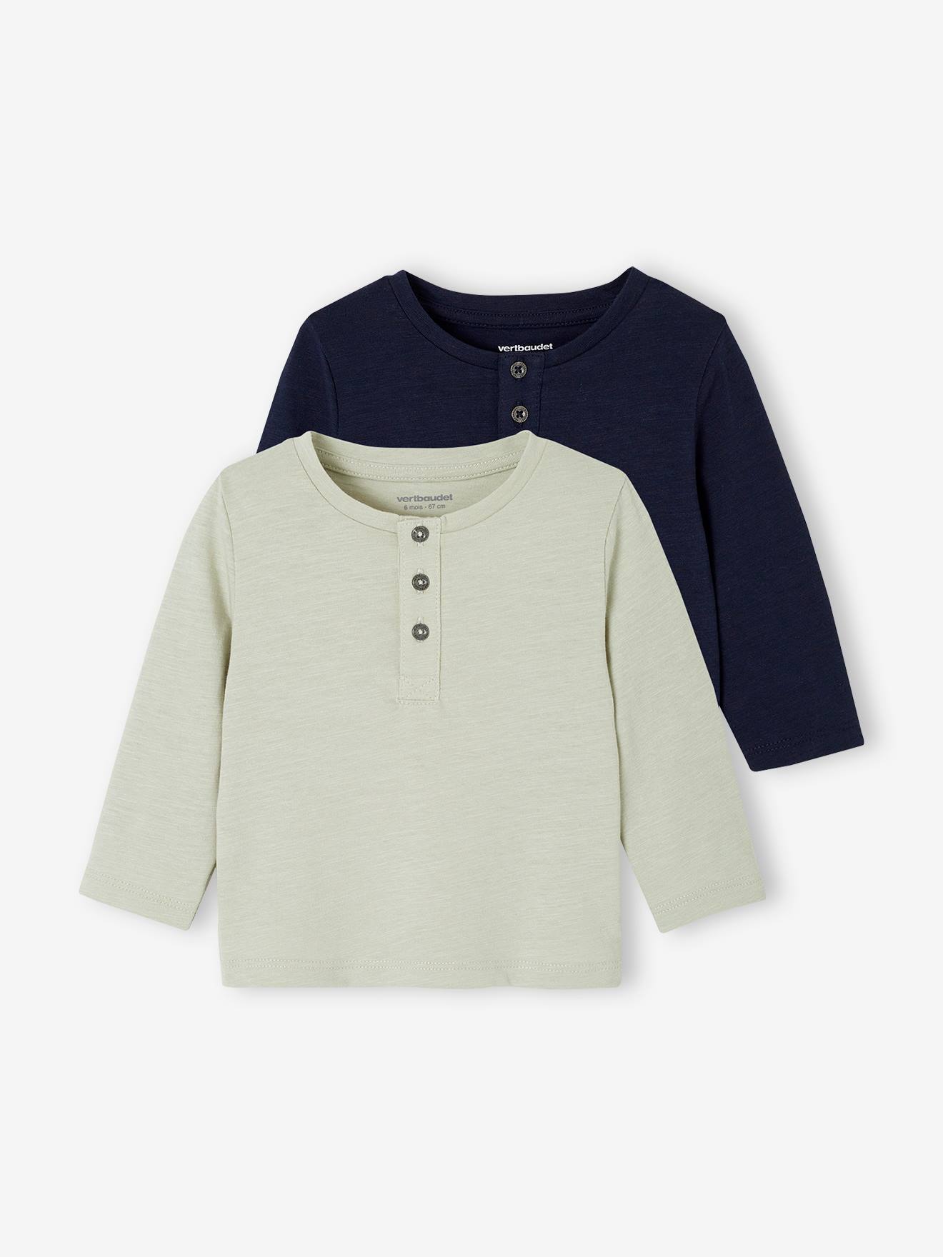 Lot 2 tee-shirts tunisiens Basics bébé manches longues vert de gris
