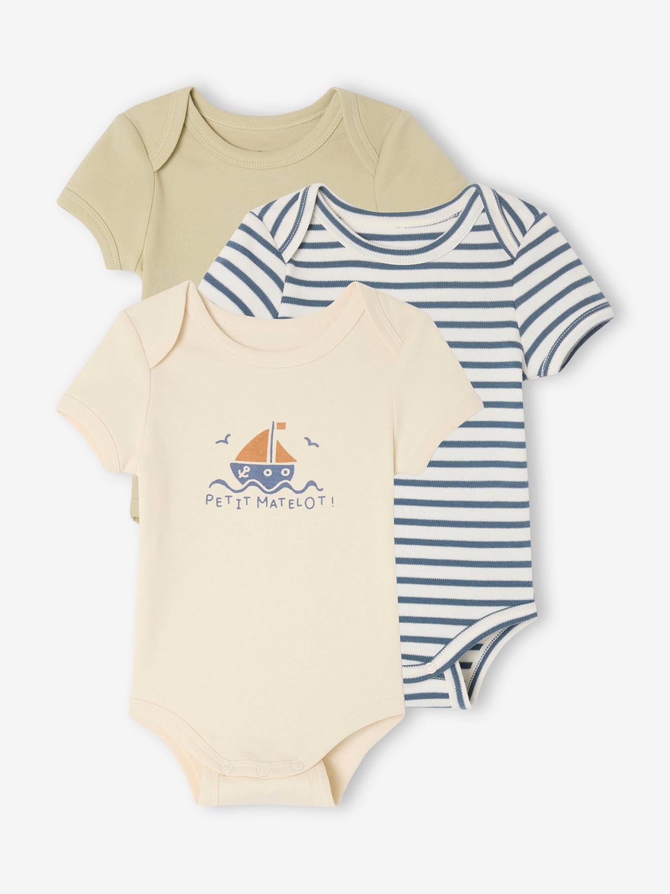 Lot de 3 bodies évolutifs bébé kaki