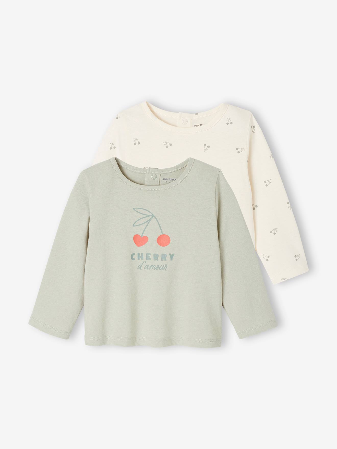 Lot de 2 t-shirts Basics bébé manches longues vert sauge