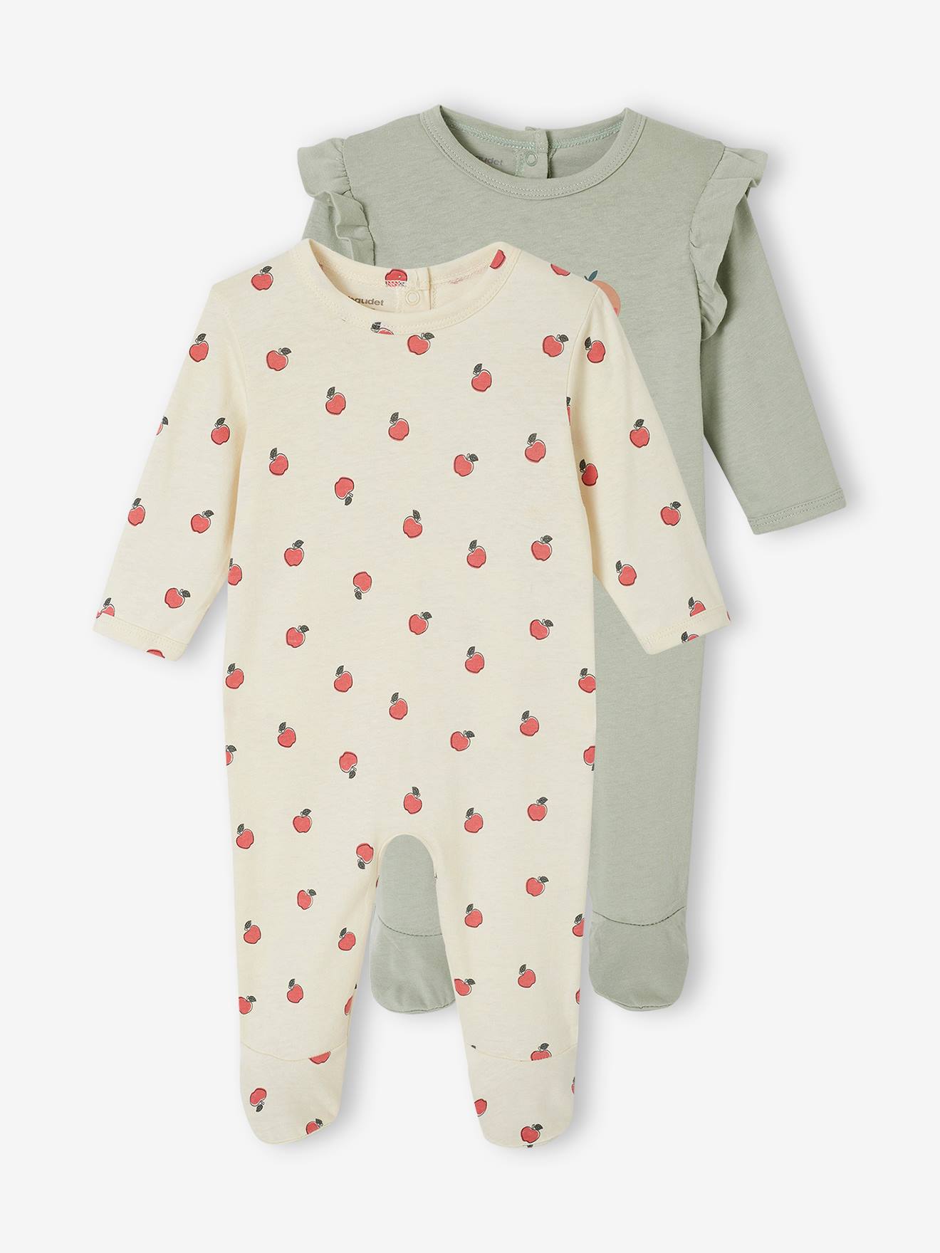 Lot de 2 pyjamas bébé fille pommes vert sauge
