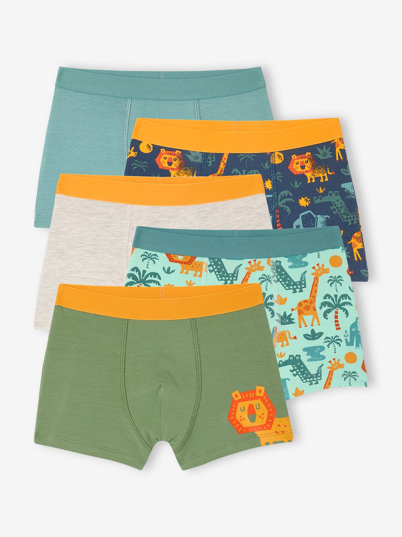 Lot de 5 boxers stretch Jungle garçon vert