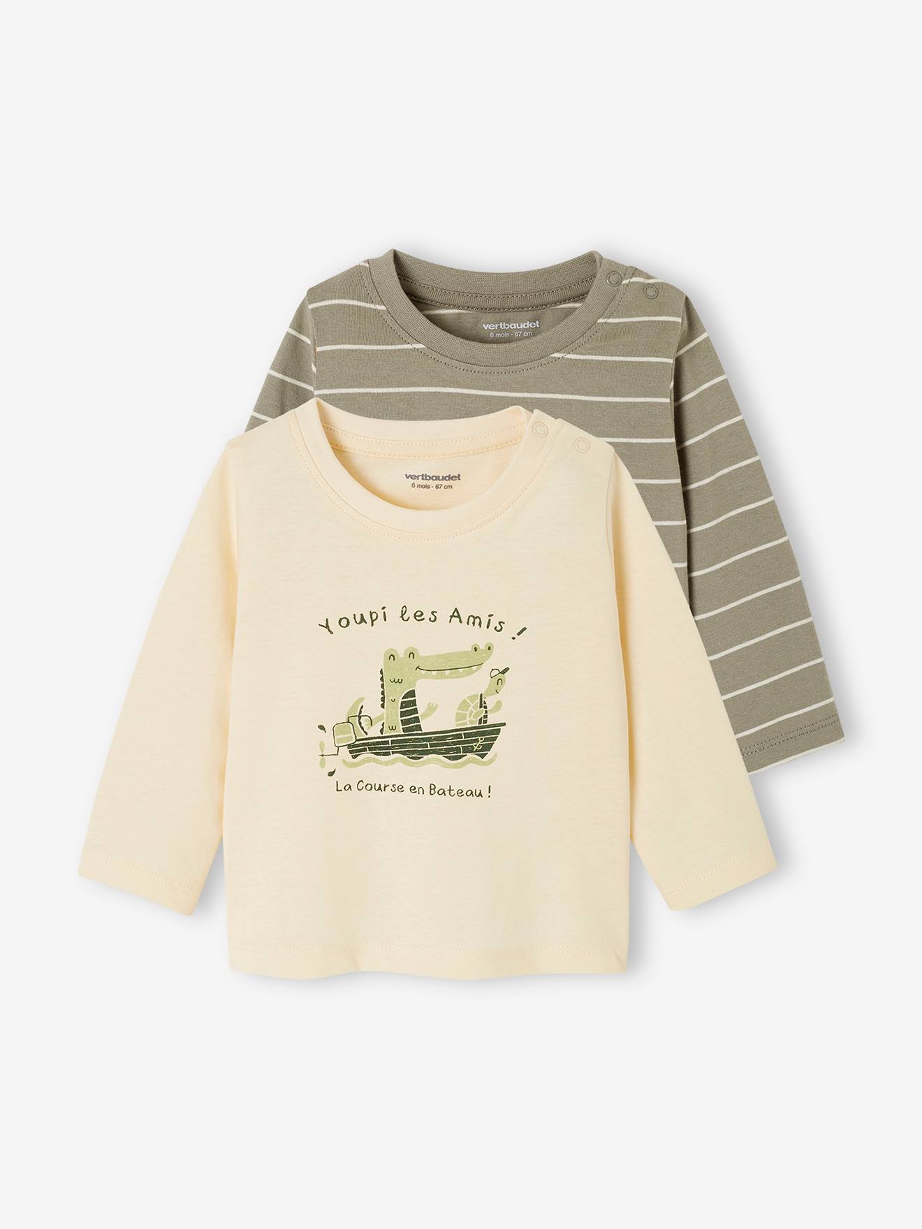 Lot de 2 T-shirts manches bébé kaki
