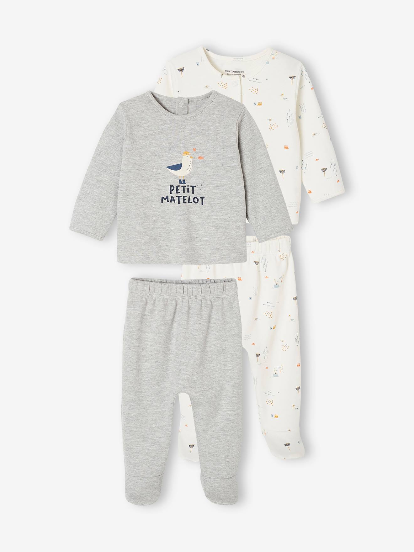 Lot de 2 pyjamas bébé 2 pièces gris chiné