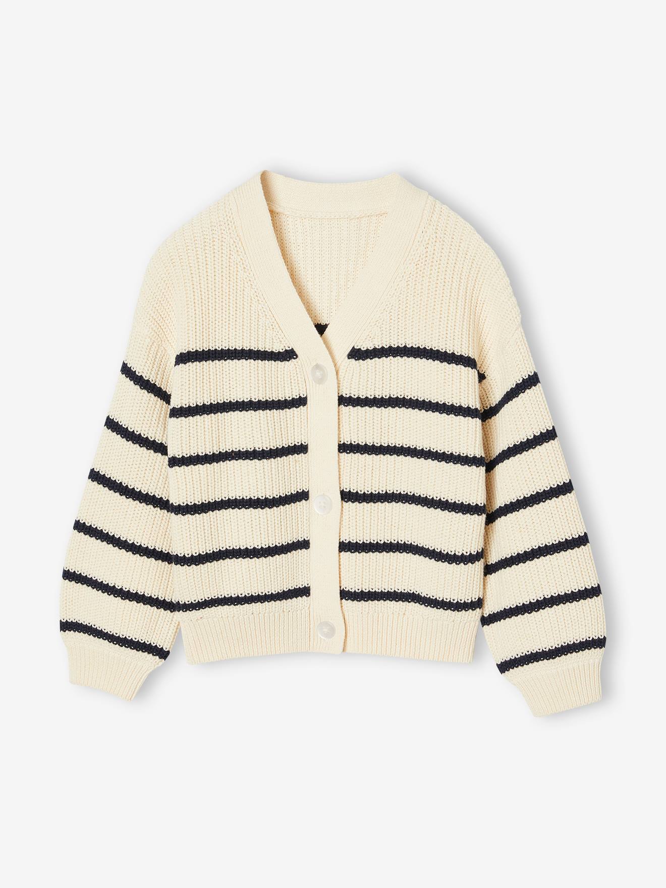 Gilet fille en côte perlée écru