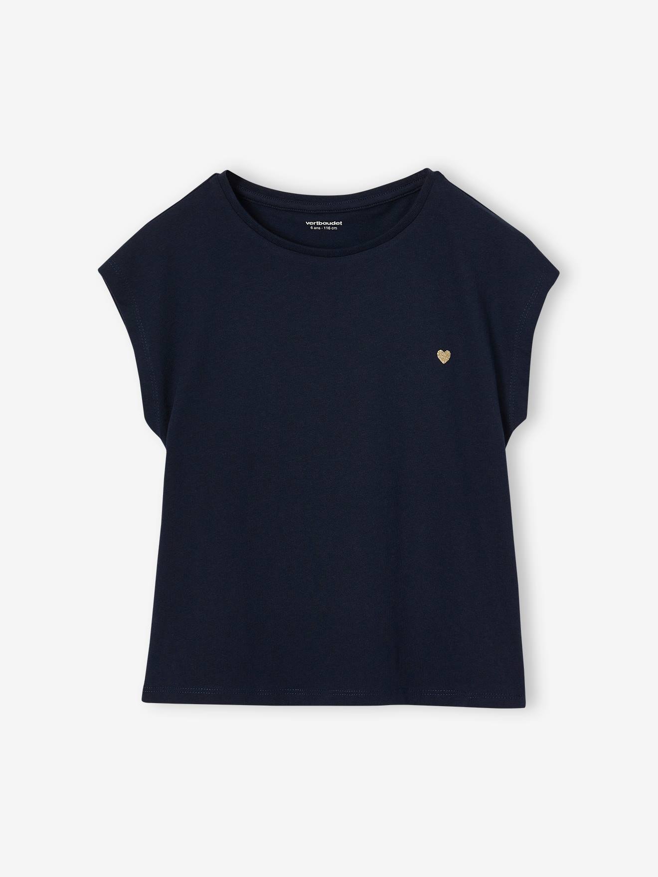 Tee-shirt uni Basics personnalisable fille manches courtes marine