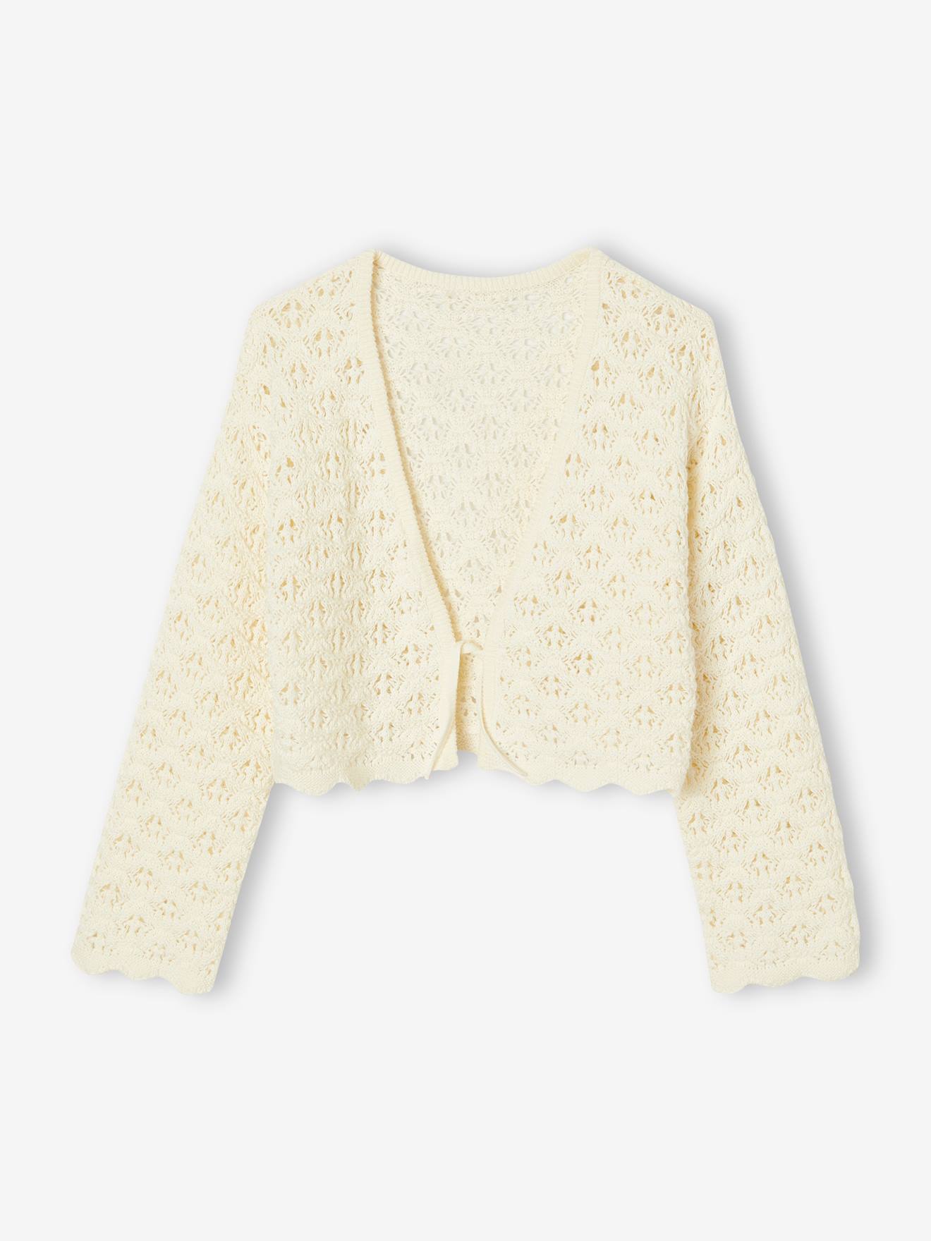 Gilet en crochet fille écru