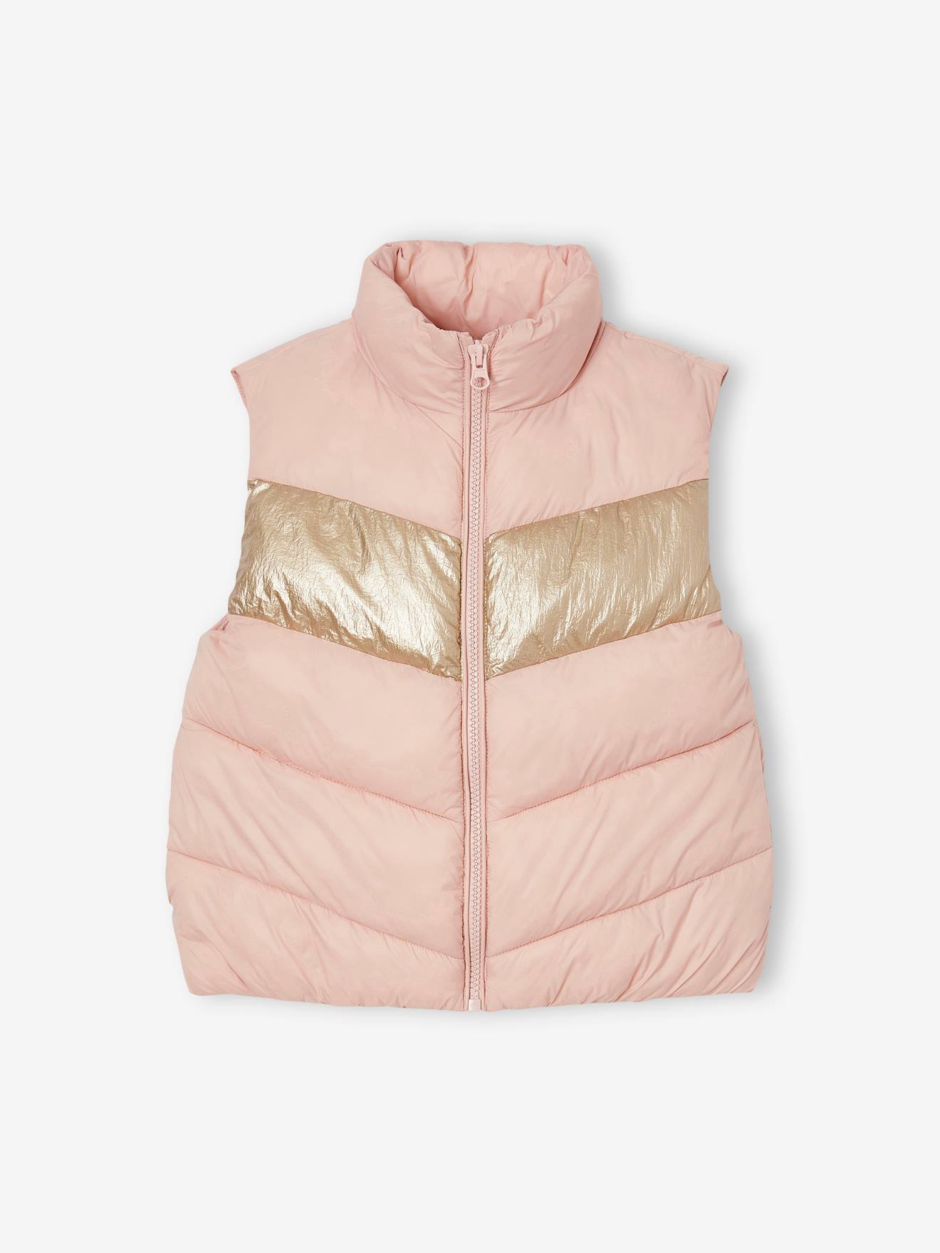 Doudoune sans manches effet colorblock fille rose poudré