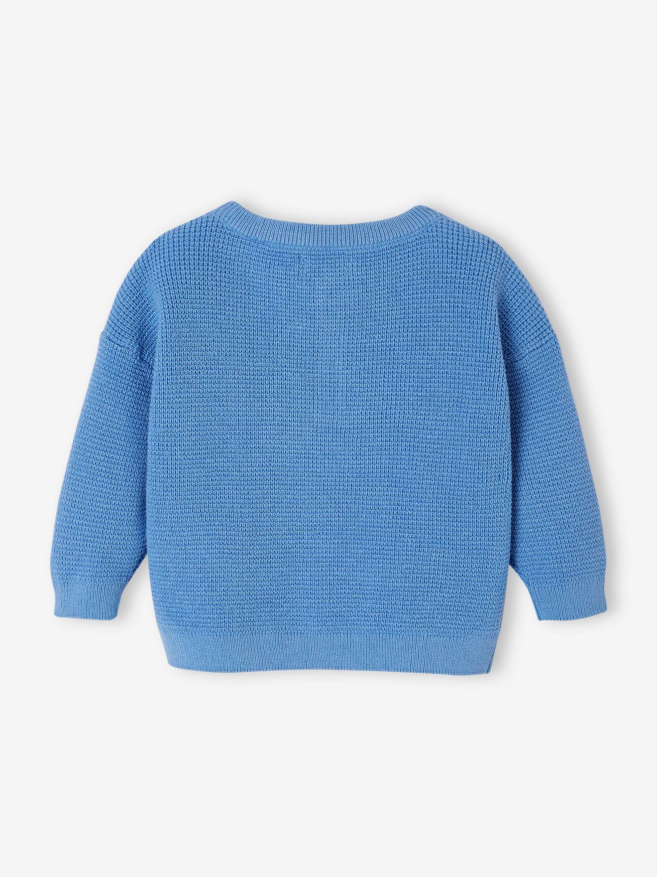 Pull en maille nid d'abeille bébé encolure tunisienne bleu (Vertbaudet) - Image 1