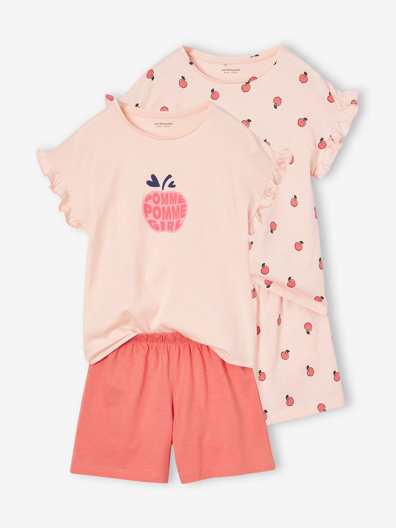 Lot de 2 Pyjashorts pommes fille rose pâle