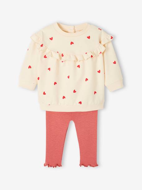 Ensemble bébé fille sweat à volant + legging écru+rose 3 - vertbaudet enfant 