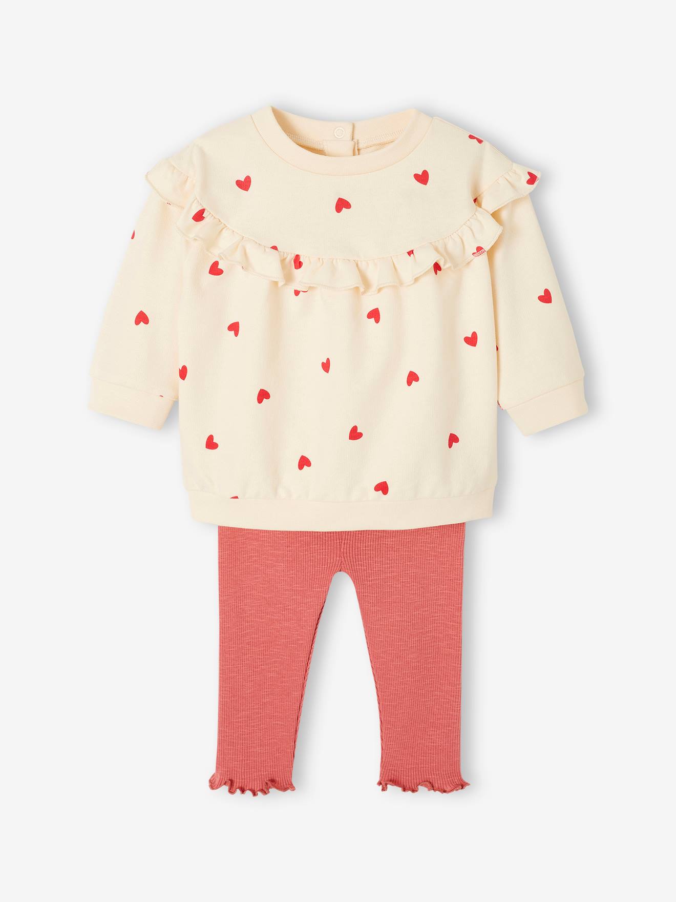 Ensemble sweat à volant + legging bébé écru