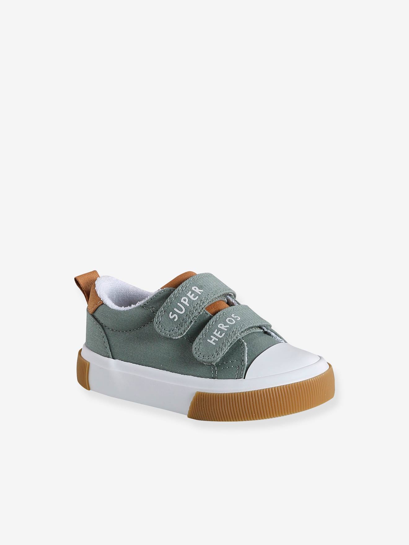Baskets scratchées bébé en toile kaki