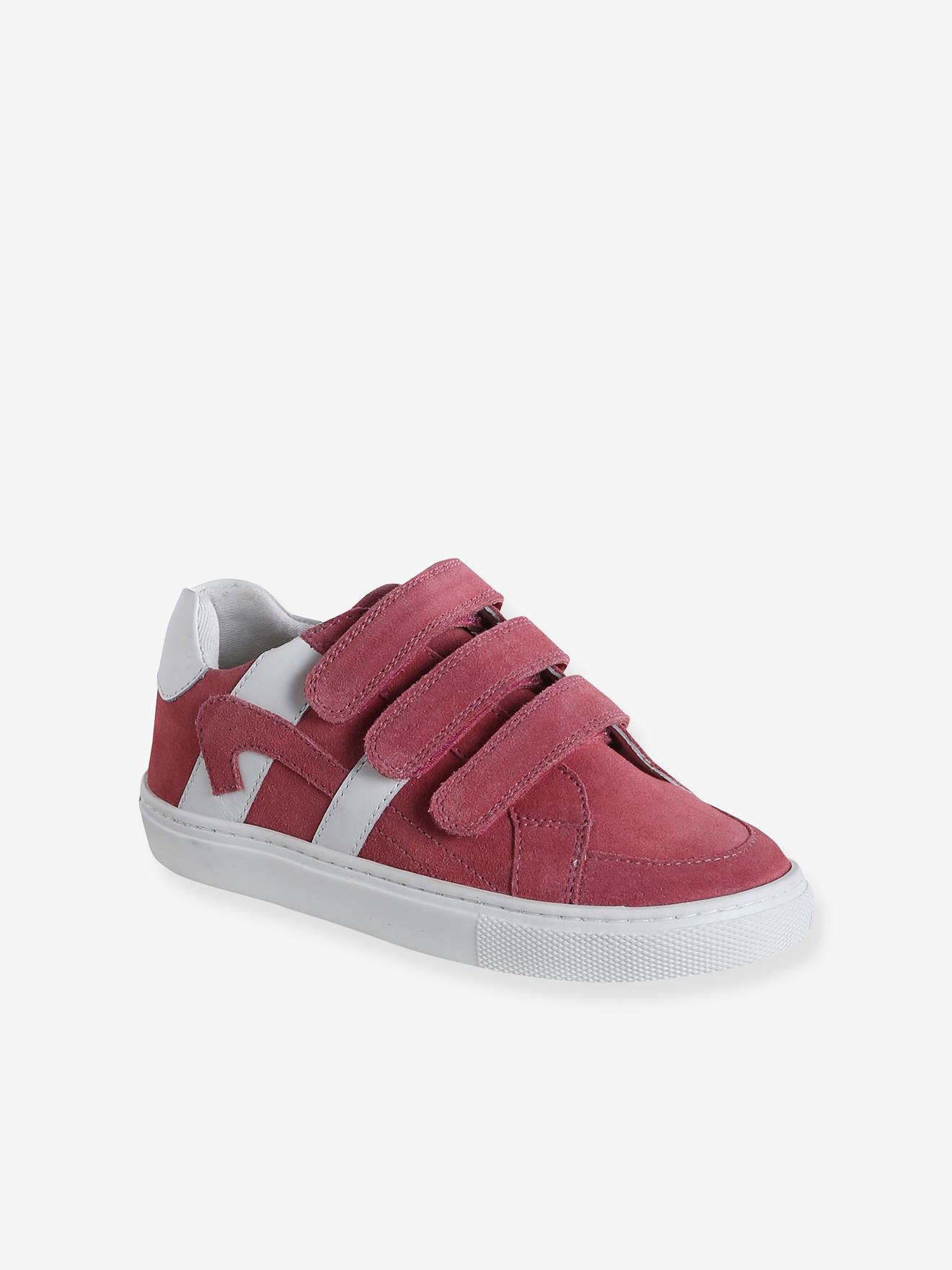 Baskets scratchées cuir enfant framboise