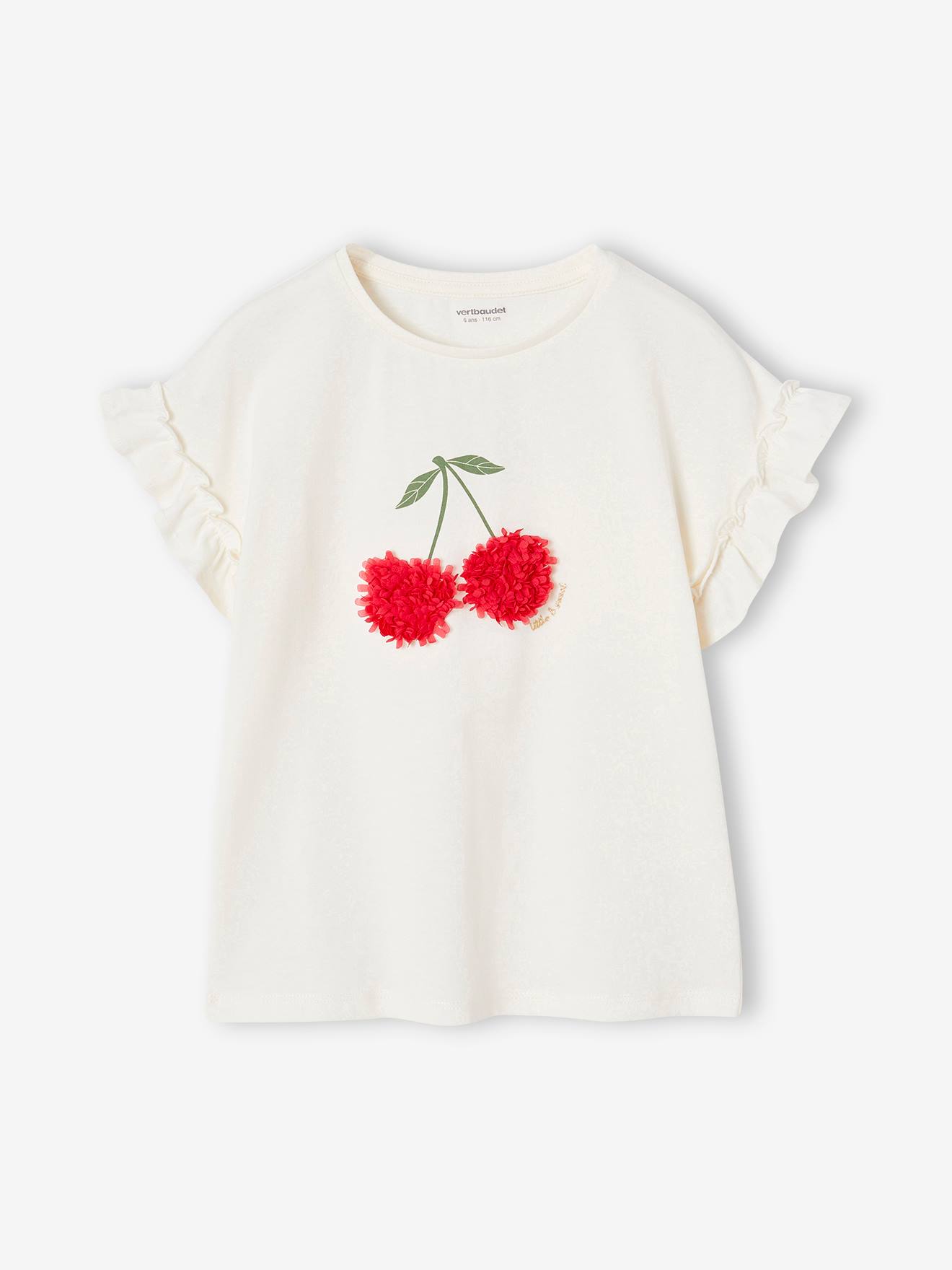 T-shirt à motif irisé fille manches courtes volantées blanc