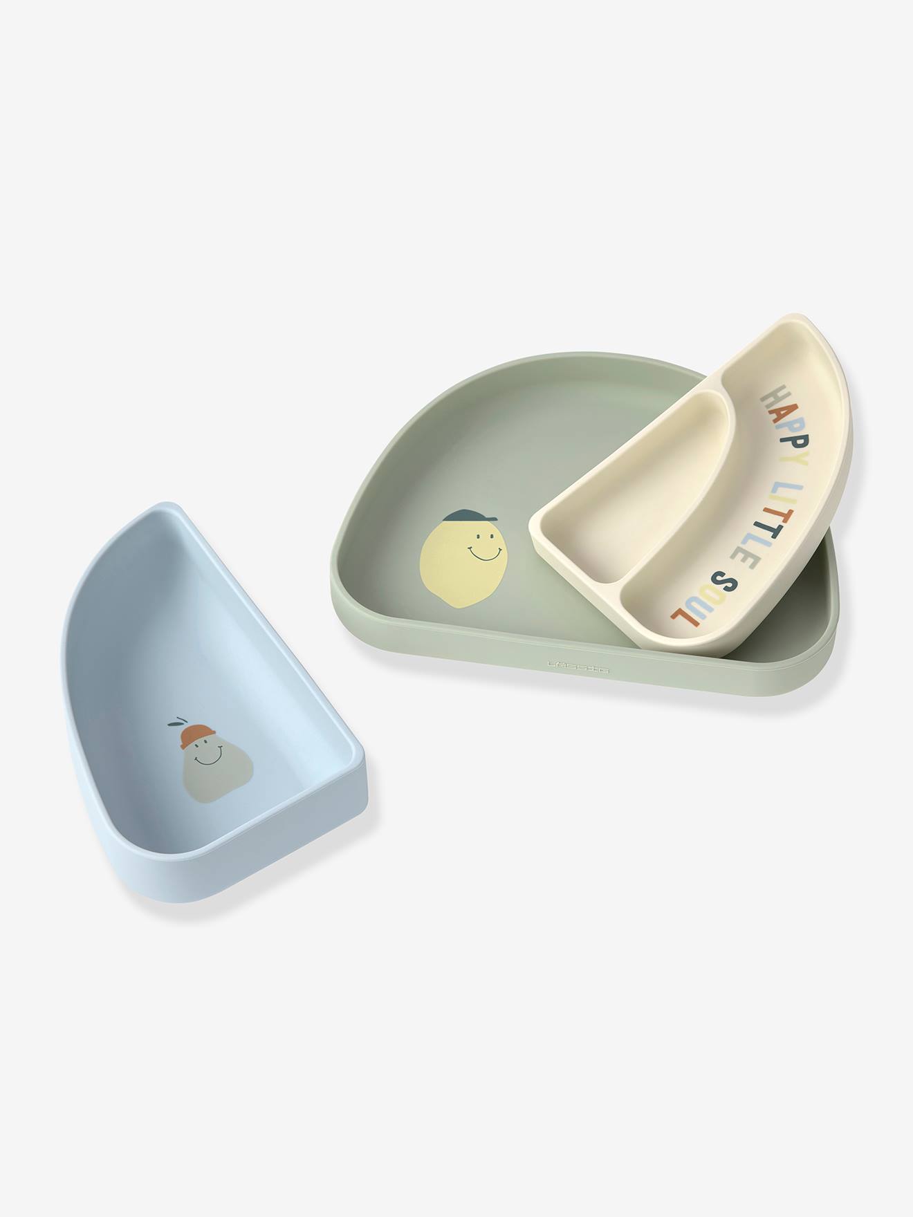 Set de vaisselle Happy Fruits en silicone LÄSSIG bleu