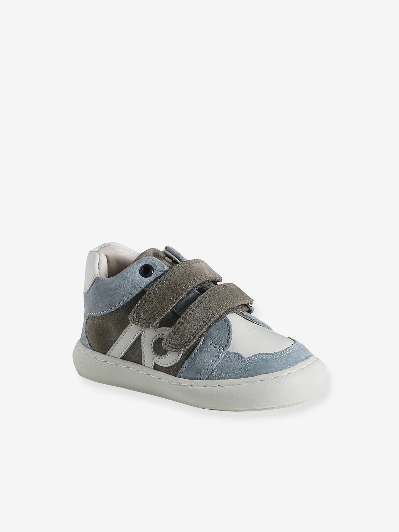 Baskets en cuir scratchées bébé bleu grisé