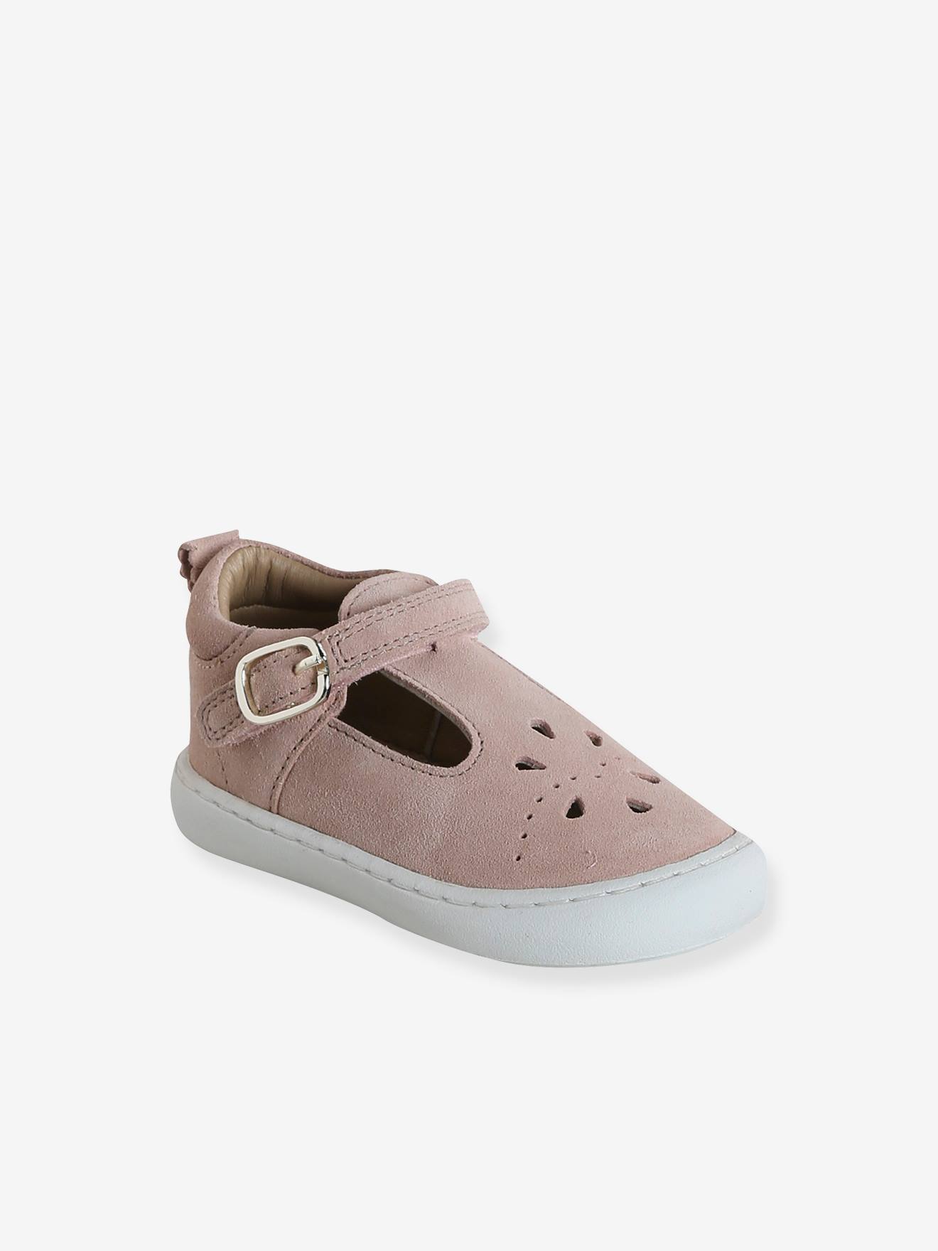 Sandales salomés cuir bébé rose poudré