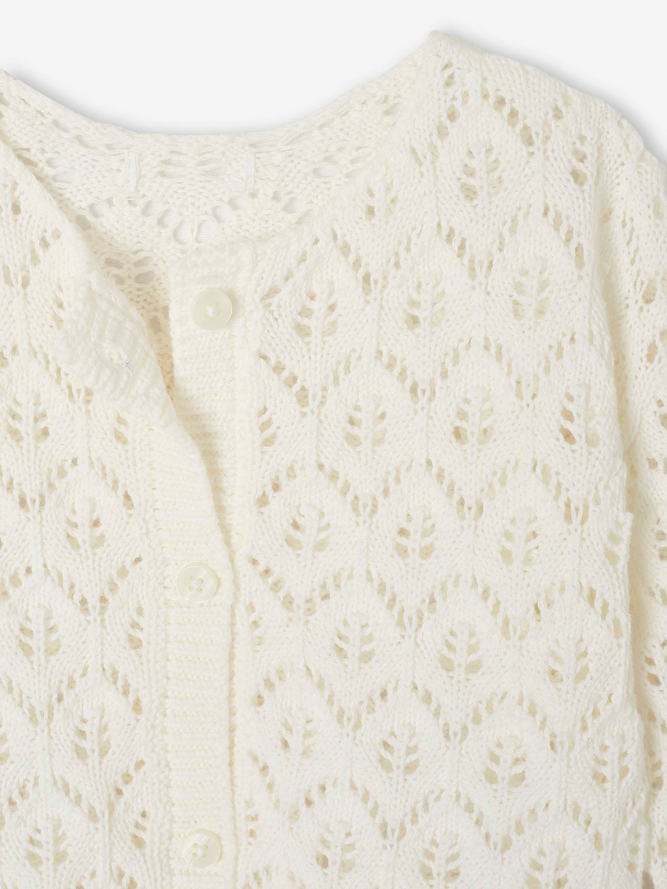 Gilet bébé maille ajourée blanc (Vertbaudet) - Image 2