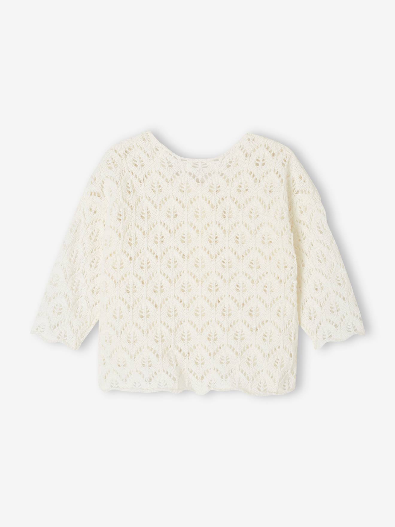 Gilet bébé maille ajourée blanc (Vertbaudet) - Image 1