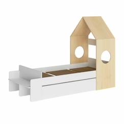 Chambre et rangement-Lit enfant - AKITEN RETAIL - Sandro - 90 x 190 cm - Blanc et bois - Avec tiroir intégré