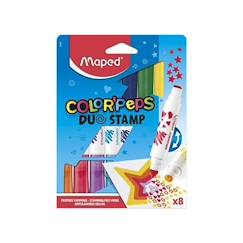 Jouet-Maped - Feutres Duo Stamp Color'Peps - 8 Feutres Tampons - 1 Pointe Tampon + 1 Pointe Feutre - Conforme à la Réglementation des