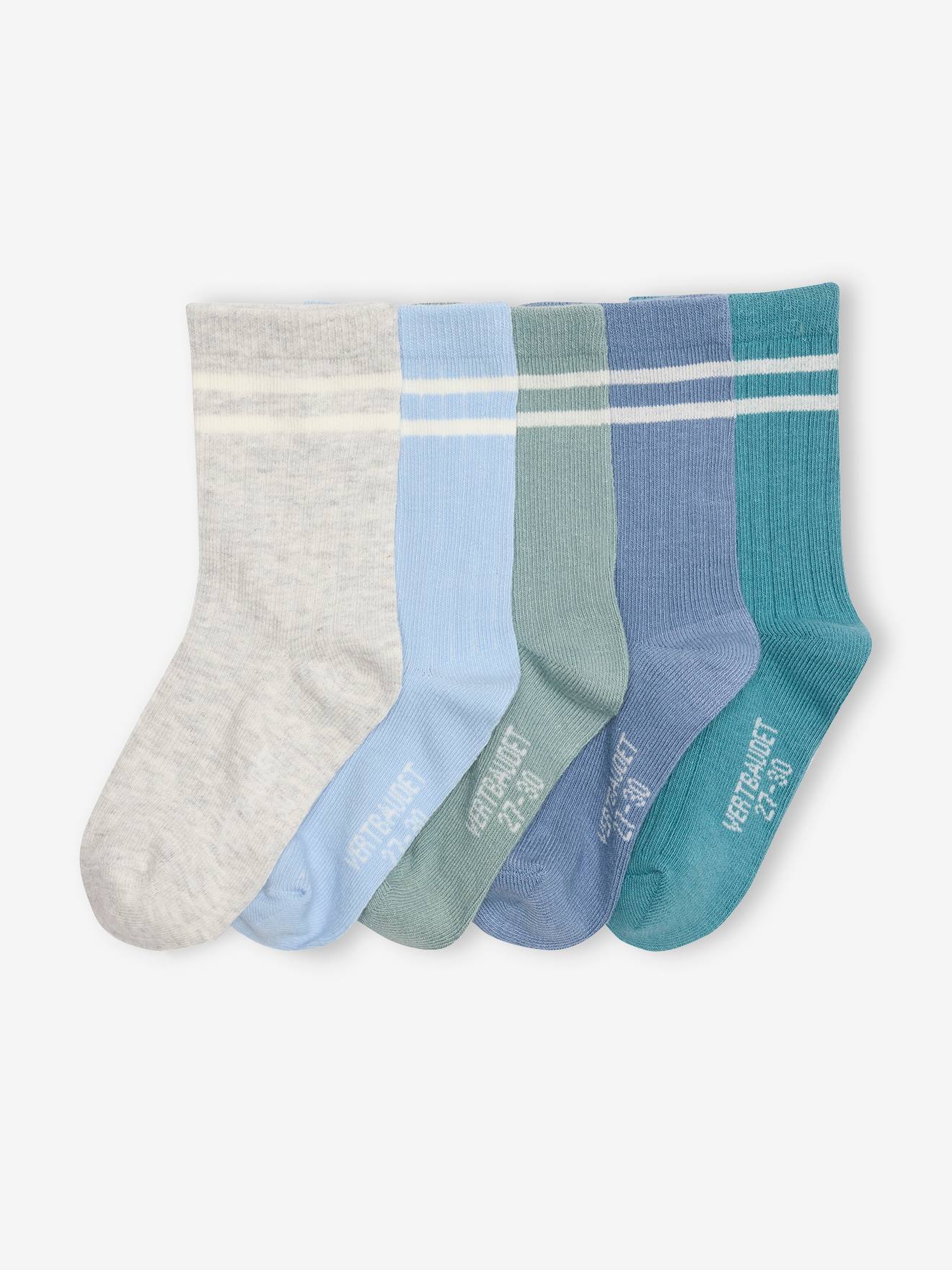 Lot de 5 paires de chaussettes côtelées rayées garçon bleu ciel