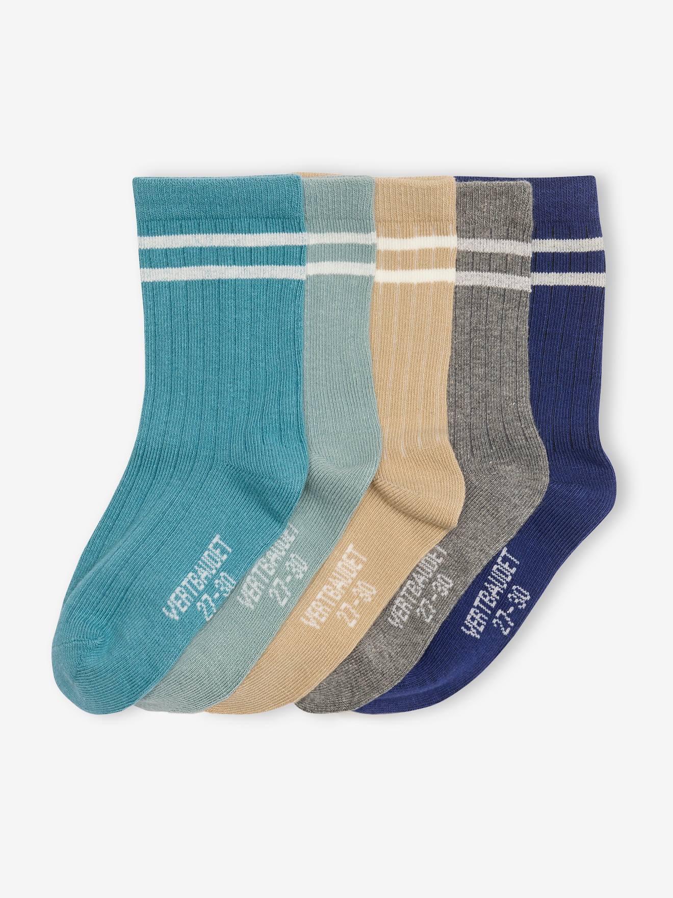 Lot de 5 paires de chaussettes côtelées rayées garçon marine