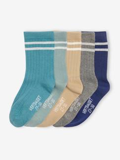 -Lot de 5 paires de chaussettes côtelées rayées garçon