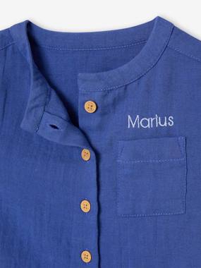 VERTBAUDET Chemise Col Mao Bébé En Gaze De Coton Bleu Électrique 24M (86CM)
