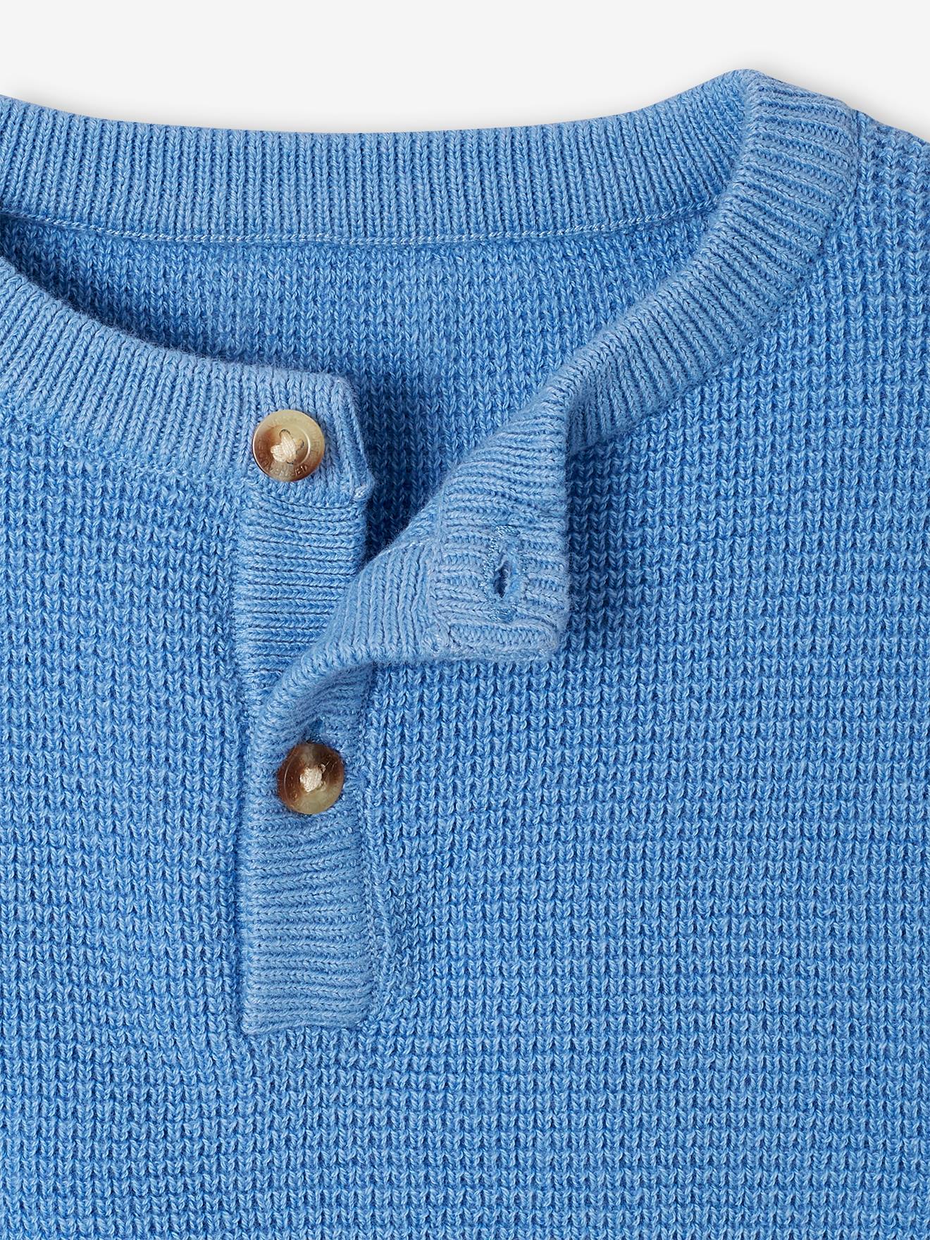 Pull en maille nid d'abeille bébé encolure tunisienne bleu (Vertbaudet) - Image 2