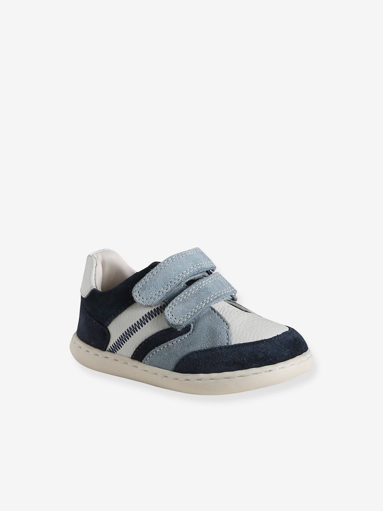 Baskets scratchées cuir souple bébé premiers pas lot bleu