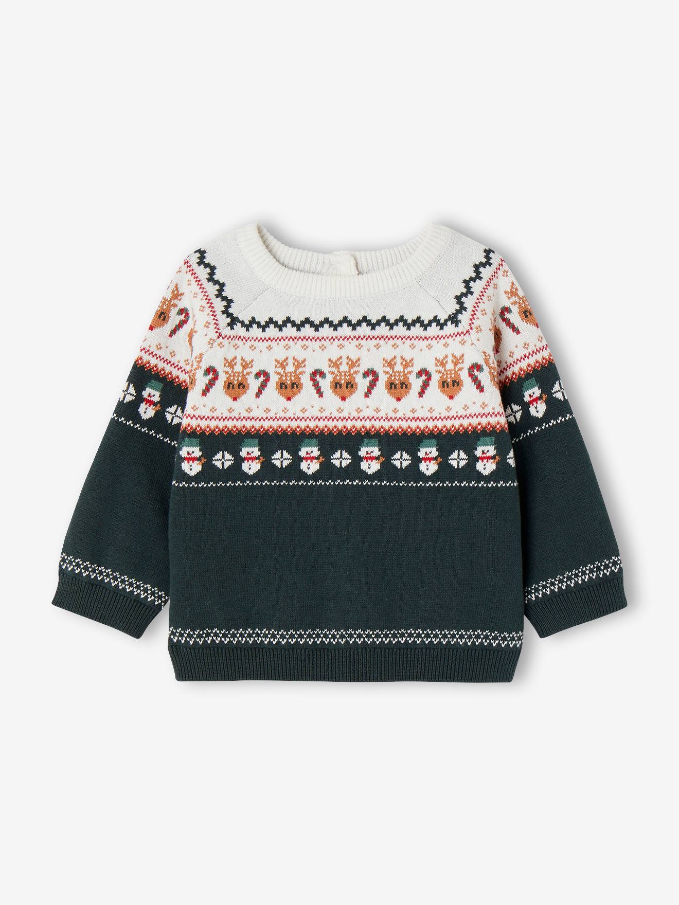 Pull jacquard de Noël bébé vert sapin