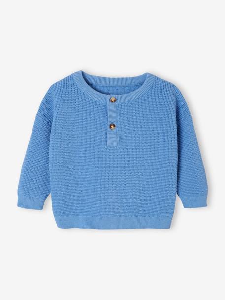 Vertbaudet - Pull en maille nid d'abeille bébé encolure tunisienne bleu