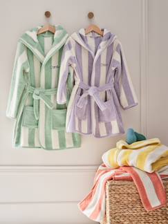 Linge de maison et décoration-Linge de bain enfant-Peignoir-Peignoir de bain adulte mixte rayures TRANSAT capsule famille personnalisable, avec coton recyclé