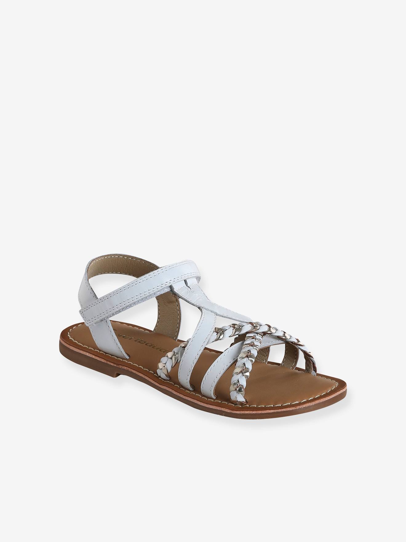 Sandales scratchées cuir enfant blanc