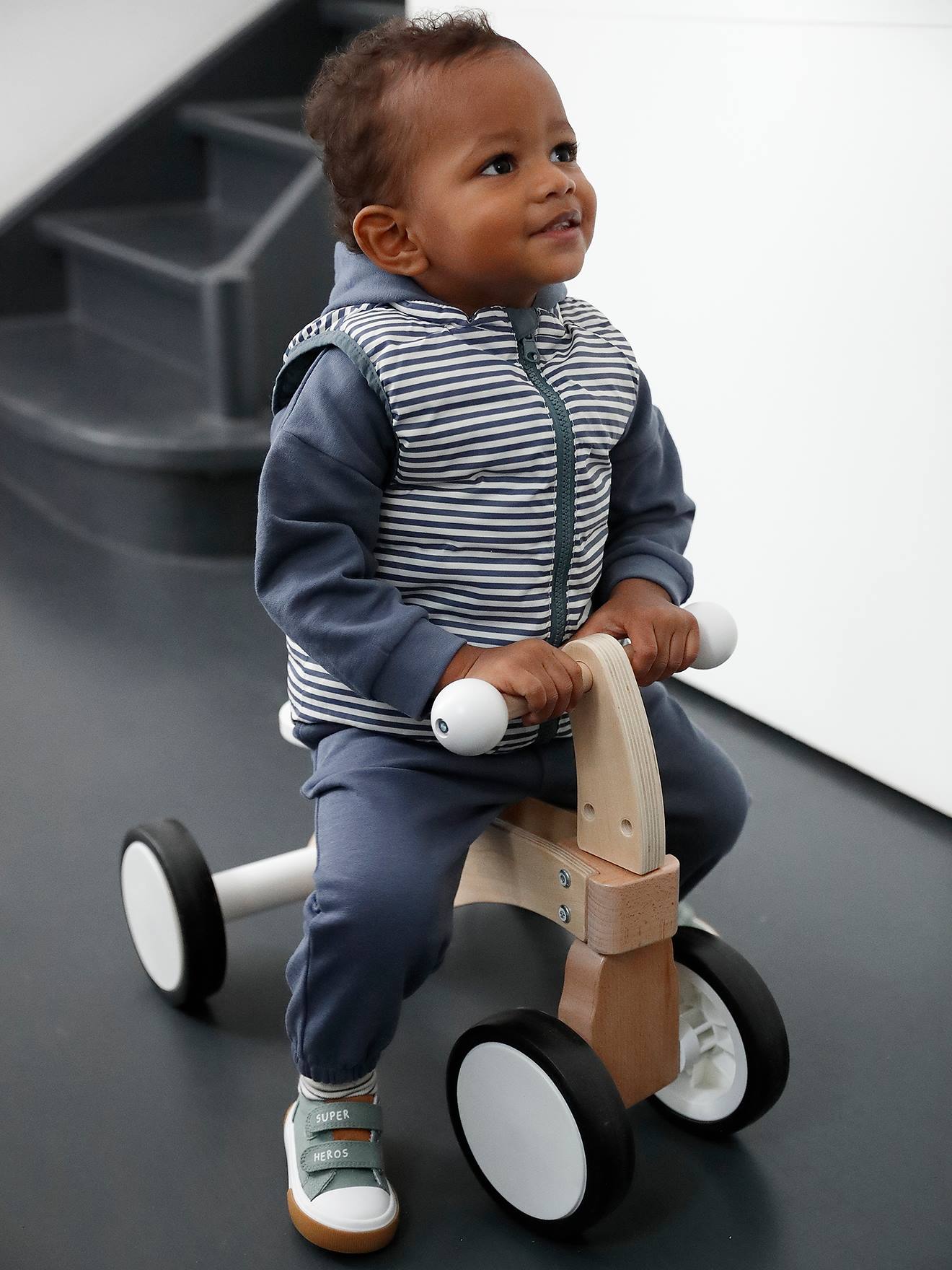 Doudoune sans manches réversible bébé bleu grisé