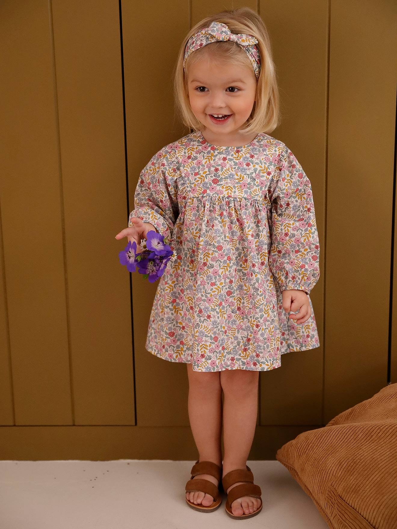 Ensemble bébé robe + bandeau multicolore