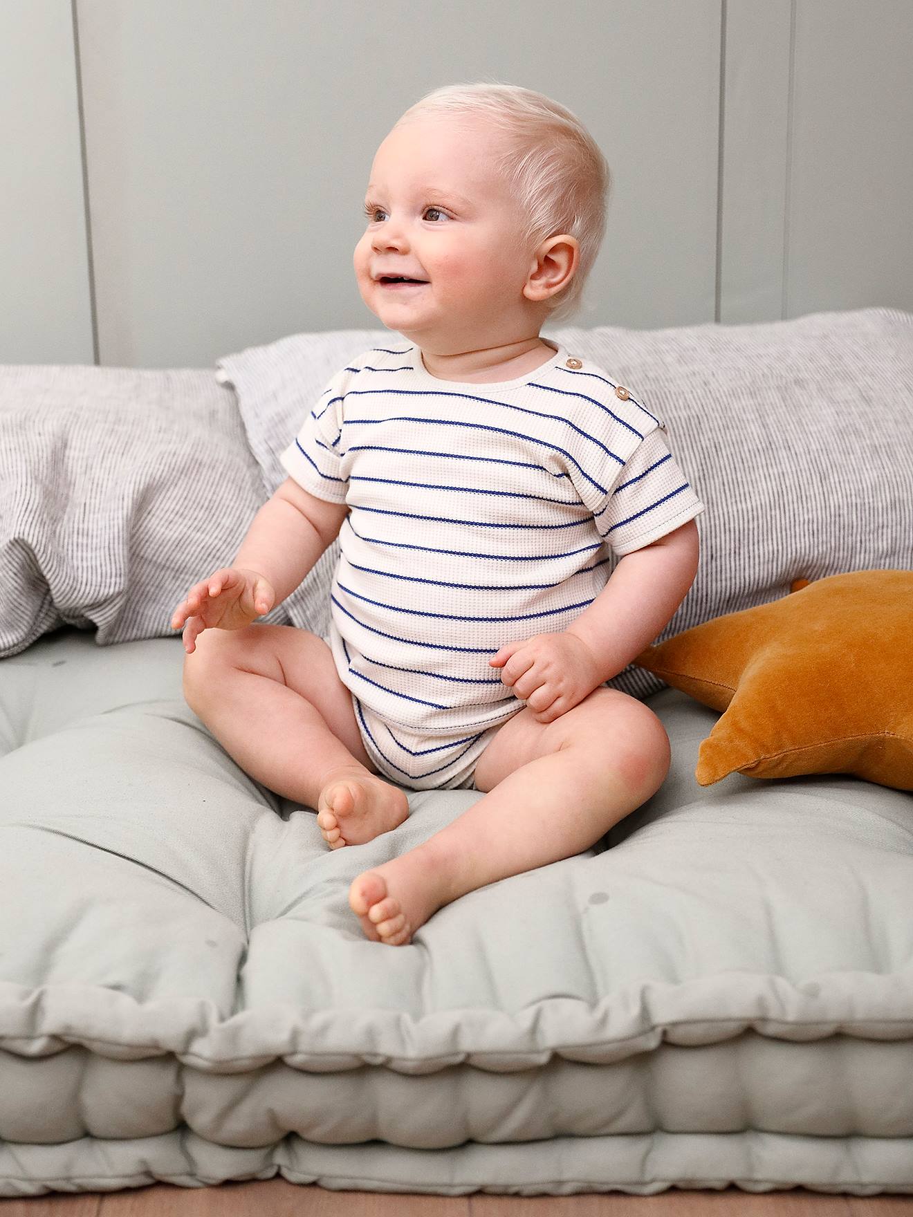 Ensemble naissance nid d'abeille T-shirt et short écru