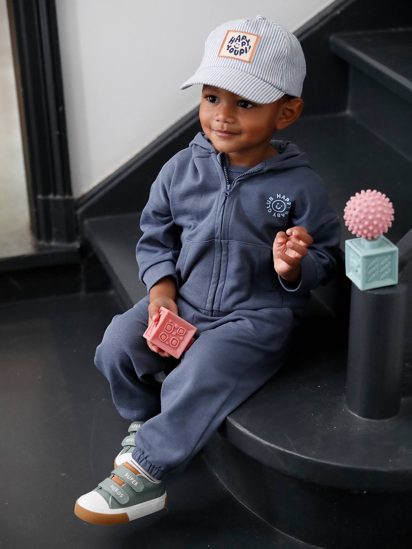 Ensemble sport sweat à capuche zippé + jogging bébé indigo