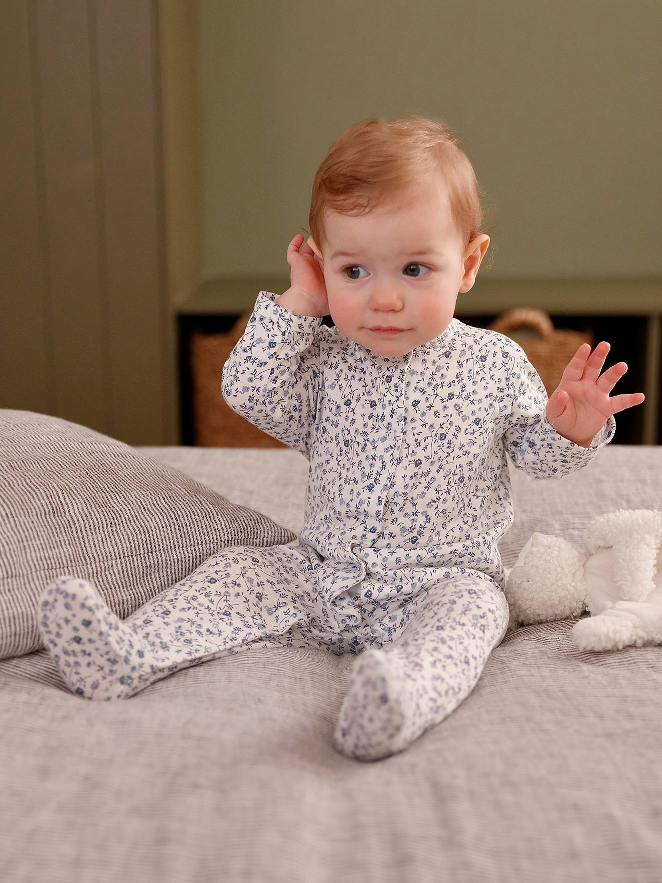 Lot de 2 pyjamas fleuris bébé fille bleu (Vertbaudet) - Image 1