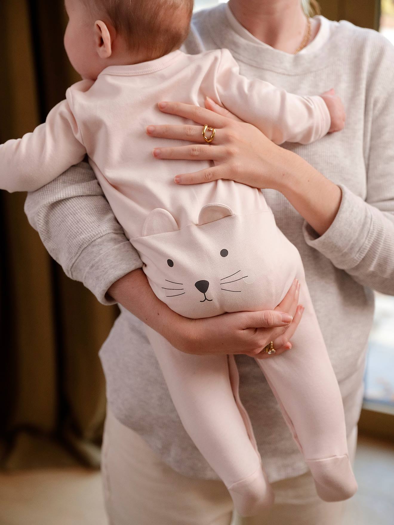Pyjama bébé chat rose pâle (Vertbaudet) - Image 1